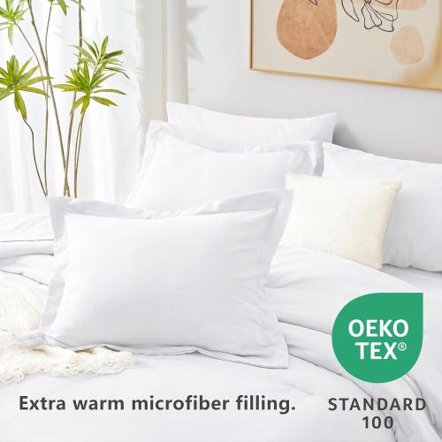 CozyLux Queen Comforter Set White, 7 Pieces Bed in a Bag Queen Comforter Set with Sheets, Luxury Soft Bedding Sets with Down Alternative Comforter, Fitted Sheet, Flat Sheet, Pillowcases & Shams