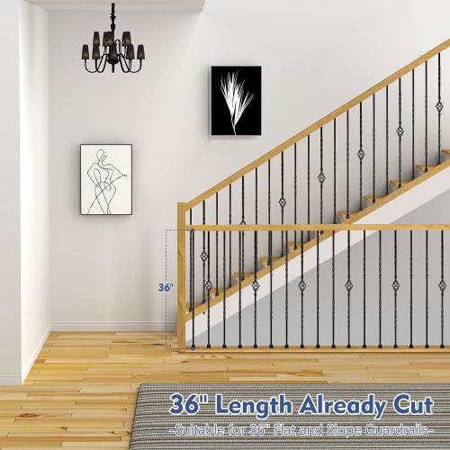 9 Pack Iron Stair Balusters, 36 Balusters for Staircase Interior, Stair Spindles Hollow Single Basket with Knuckles Double Twist 1/2 Square Metal Stair Wrought Iron Balusters (Pre-Cutting)