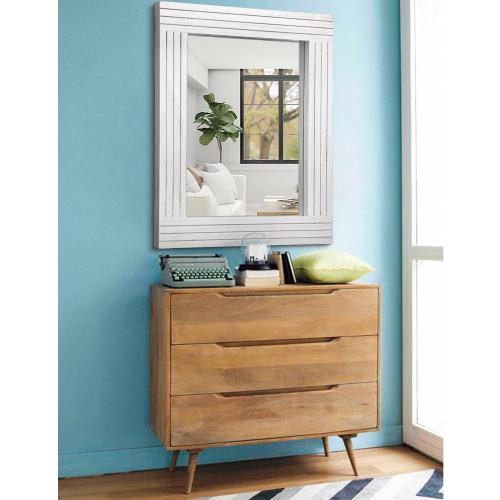 Rustic Wall Mirror, Rectangular Vintage Wood Framed Large Mirror for Living Room, Bathroom, Bedroom & Entrance - White, 26 x 18