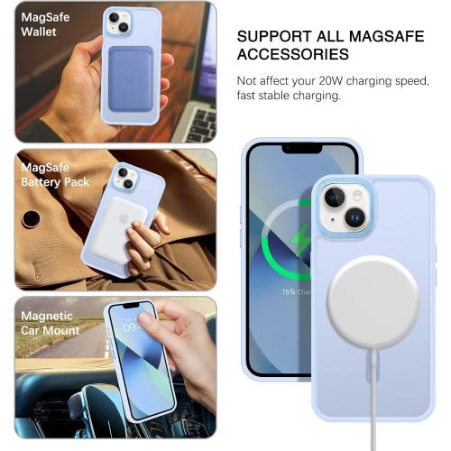 BENTOBEN Magnetic for iPhone 13 Case & iPhone 14 Case [Compatible with Magsafe] Translucent Matte Phone Case iPhone 13/14 Slim Thin Shockproof Women Men Protective Cover, Light Blue