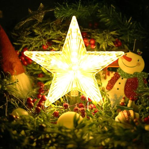Christmas Tree Topper Star Warm White Light,Star Tree Topper for Christmas Tree Decoration Xmas Tree Topper with 30 LED Lights Battery and USB Powered 8.7 Inch
