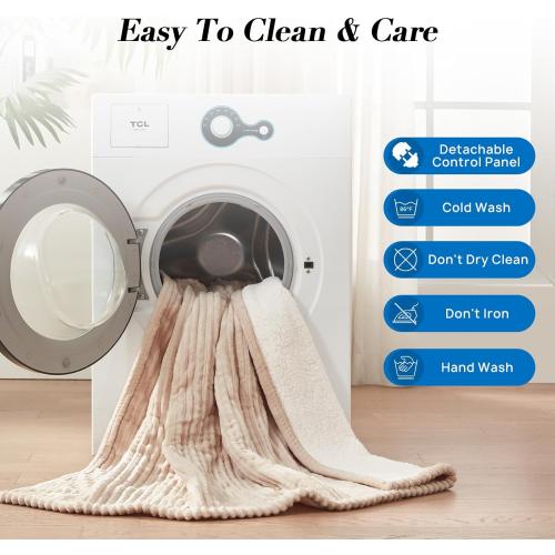 Westinghouse Electric Blanket Twin, Soft Ribbed Flannel to Sherpa Heated Blanket with 10 Heating Levels & 1-12 Hours Auto Shut Off, Fast Heating & Machine Washable, 62x84 Inch, Beige