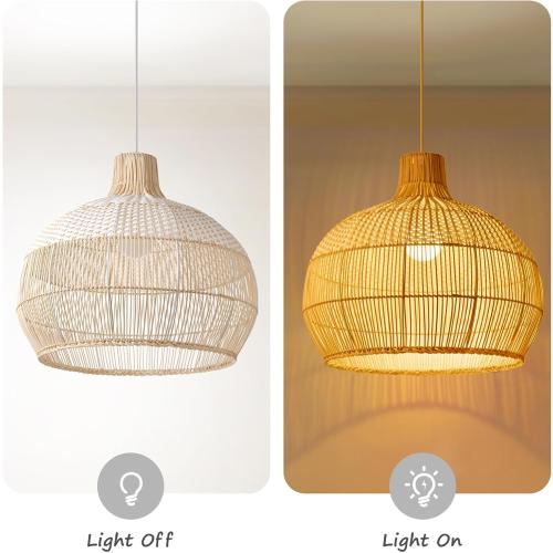 Arturesthome White Rattan Pendant Light for Kitchen Island Sink, Wicker Chandelier, Handmade Woven Hanging Ceiling Light Lampshade