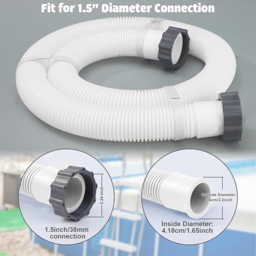 2 Pack Pool Hoses for Above Ground Pools 1.5 x 59 Pool Pump Hose Filter Pumps Replacement Hose Accessories Fits for Intex Filters Pump Above Ground Pools Sand Filter, White