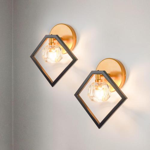 Set of 2 Color Black and Gold  Crystal Wall Sconce Lighting Set of 2, 1-Light K9 Crystal Gold&Black Modern Vanity Lights Wall Lamp, Bathroom Light Fixtures for Mirror Kitchen Living Room Bedroom Hallway Cabinet Porch