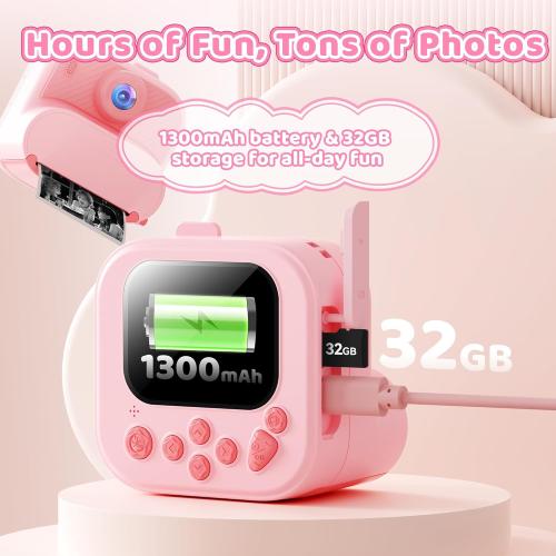 Kids Camera Instant Print: 1080P HD Digital Camera for Kids - Girls for Age 3-12 - Toddler Cameras Toys Gift for 4 5 6 7 8 9 10 11 Years Old - Cool Presents Ideals for Birthday Pink