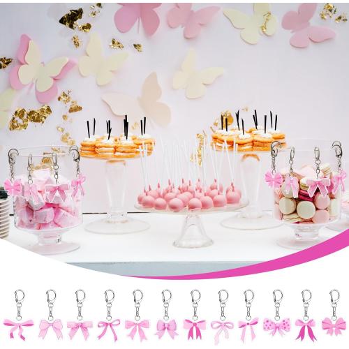 Equsion 24 Pcs Pink Bow Party Favors Keychain Acrylic Coquette Birthday Keychain Bulk 12 Style Cute Bachelorette Baby Shower Birthday Party Decorations Supplies Gifts