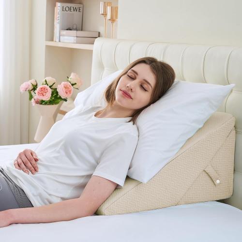 Sasttie Wedge Pillow Headboard, Adjustable Bed Wedge Pillow for After Surgery, Sleeping, Acid Reflux, Neck Pain, Back Pain, and Surgery Recovery, Beige