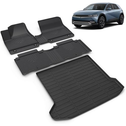 All Weather Car Floor Mats & Cargo Liner Set Fit for Hyundai Ioniq 5 Fixed Console 2025 (Non-Sliding Center Console) Floor Liners Trunk Liner Ioniq 5 Cargo Mat Accessories Black