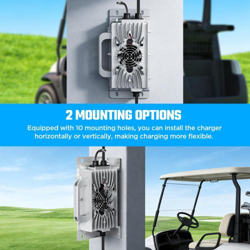 36V 25A Lithium Battery Charger 1250W Fast Charging & 0V Wake Up with 2 Mounting Ways, IP67 Waterproof 43.8V LiFePO4 Charger, Efficiency ≥ 94%, for 36V(38.4V) Golf Cart/Trolling Motor/RV/Boat Battery
