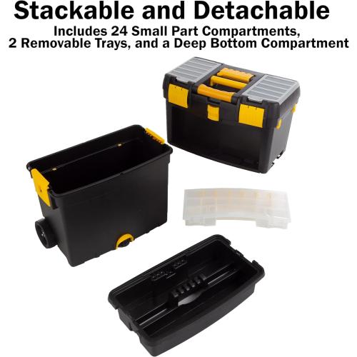Rolling Tool Box with Wheels, Foldable Comfort Handle, and Removable Top – Toolbox Organizers and Storage by Stalwart