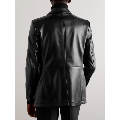 2-Button Premium Leather Blazer for Men - Notched Lapel Casual Coat Style Lambskin Leather Jacket Men XXL