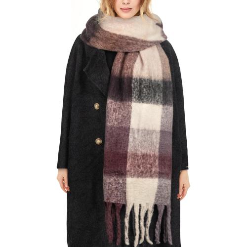 Womens Scarf Winter Big Colorful Checked Thick Warm Soft Scarves Casual Tassel Blanket Scarf