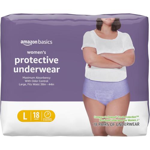 Amazon Basics Postpartum Incontinence Underwear for Women, Maximum Absorbency with Bladder Leak Protection, Fresh Protection, Disposable, Large, Lavender, 18 Count