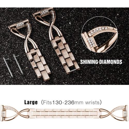 SUPOIX Compatible for Samsung Galaxy watch 7/6/5/4 40mm 44mm/ Galaxy Watch FE 2024/Watch 3 41mm/ Watch 42mm/Active 2 Band, 2 Pack 20mm Women Jewelry Bling Metal Replacement Strap (Rose gold)