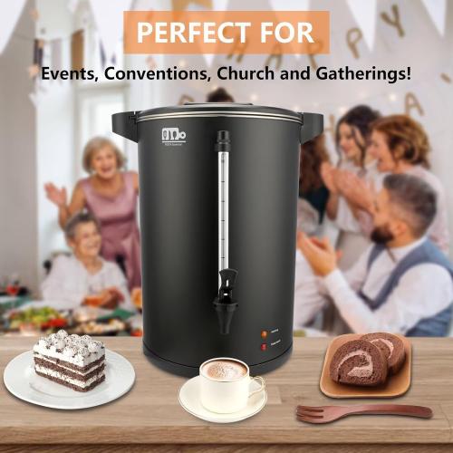 115-Cup 20L Commercial Coffee Urn, Festa Essential 1500W Double Wall Large Percolate Coffee Maker Stainless Steel Hot Water Urn Dispenser with Double Dripless Faucet, Quick-Brewing for Catering, Black