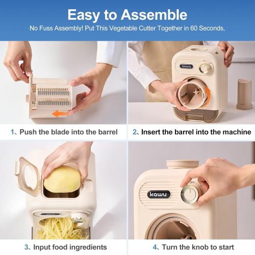 Kawu Electric Cheese Grater, 5-in-1 Automatic Vegetable Slicer Shredder | Salad Maker Food Processor with Container and 10 Blades, Veggie Chopper for Block Cheese, Cabbage, Fruits for Home Kitchen