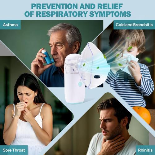 White and Blue Portable Nebulizer for Kids Adults: Rechargeable Mesh Nebulizer Portable Handheld - Nebulizer Machine for Travel & Home with 3 Modes - Nebulizer Mouthpiece/ 2 Mask