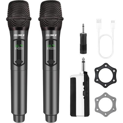 talomen Wireless Microphone,Professional Dual Handheld Cordless Dynamic Mic System with Rechargeable Receiver(160 Ft),Karaoke Microphone Set for Singing,Karaoke,Wedding,DJ,Party,Speech,Church,K60-2