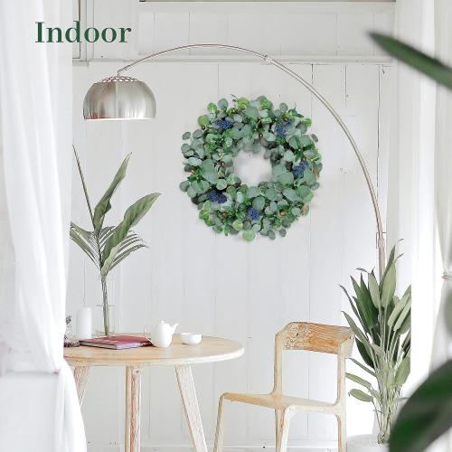 22 Inch Eucalyptus Wreath with Olive Leaves and Berries All Year Round, Handmade Green Spring Summer Wreaths for Front Door Indoor Outdoor Wedding Holiday