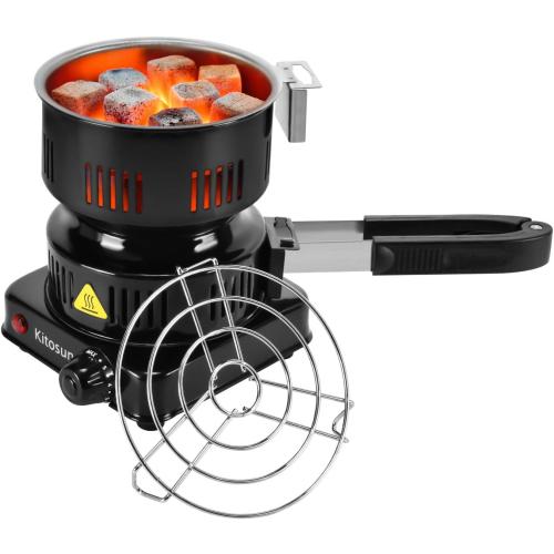Electric Stove Coconut Charcoal Starter - ETL Approved Hot Plate Durable Faster Coal Burner 120V~600W with Detachable Handle Stainless Steel Grill & Rack Smart Heat Control Long Cable for BBQ Kitchen