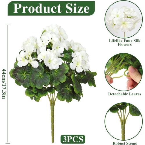3 Pack Artificial Geraniums Flowers for Outdoor 18'' Realistic Silk Flowers