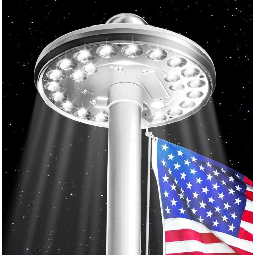 Deluxe Flag Pole Light Solar Powered - 1300 Lumen for Flagpole - Light Up American Flag Outdoor from Dusk to Dawn for 12  Hours - 100% Coverage Silver Flag Light