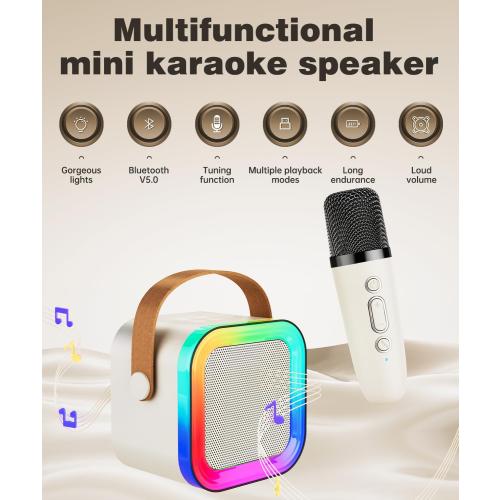 Mini Karaoke Machine Speaker for Kids Adults,Portable Bluetooth with 2 Wireless Microphones,Christmas Birthday Gifts Toys Girls Boys Ages 4, 5, 6,7, 8,9,10,11,12  Years Old Toddler (Off-White - 2 Mic)