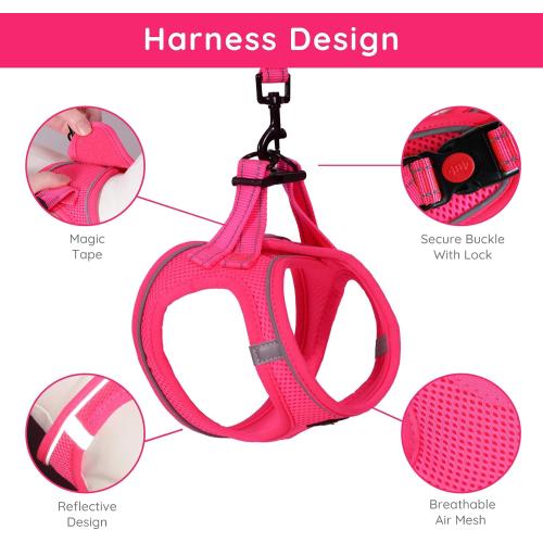 BELLA & PAL Step in Vest Harness for Small and Medium Dogs, No Pull Small Dog Harness with Leash Set, Comfortable Air Mesh Dog Vest Harness with Reflective Strip (Hot Pink, S)