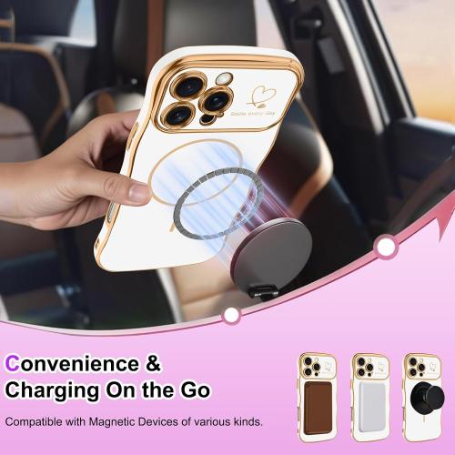 Fiyart Designed for iPhone 17 Pro Max Case 2025, Cute Wave Frame Curly Shape Love Hearts Plating for Women Girls Camera Protection Compatible with MagSafe Magnetic Shockproof Bumper 6.9-White