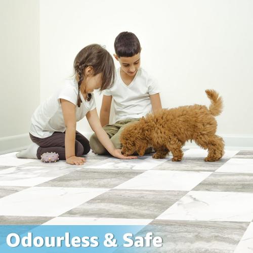 Art3d 30-Pack Peel and Stick Vinyl Floor Tiles, White & Beige Marble