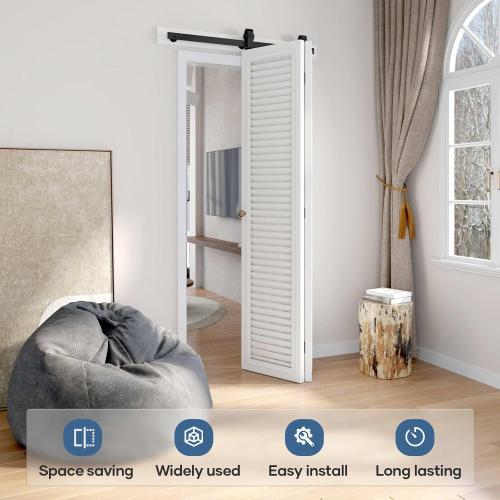 EaseLife 36 Bifold Sliding Barn Door Hardware Track Kit for 2 Closet Door,Top Mount Roller,Slide Smoothly Quietly,Easy Install,Black,Fit for Double 16 Wide Bi-Folding Door (Hardware Only)