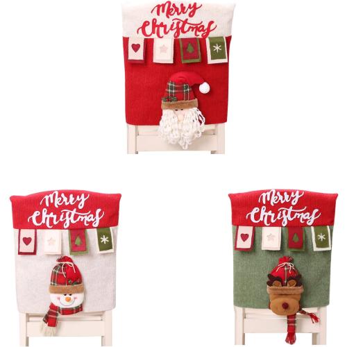 MOTUZP Xmas Dining Chair slipcovers Santa Claus SnowOffice Party Bar Decor[ABC*2],Christmas Chair Back Covers Set of 6Xmas Dinner Chairs Cover for Kitchen Resta