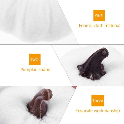 Artificial Foam Pumpkins Halloween Decoration Set, Colorful Wrapped Velvet Surface, White  Mixed Sizes, Seasonal Harvest Ornament for Home and Party Decor