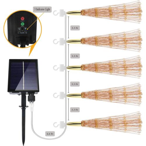 5 Pack Solar Starburst Sphere Lights, 200 LED Firework Light, 8 Modes Dimmable Waterproof Hanging Copper Wire Fairy Light for Patio Parties Halloween Christmas Decor (Warm White)