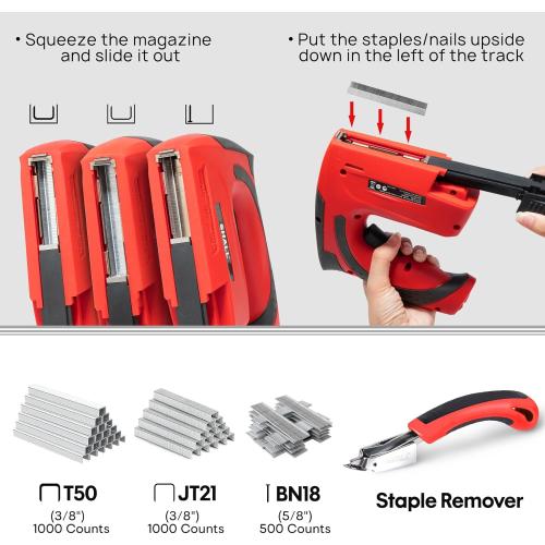 SHALL Electric Staple Gun, 3 in 1 Cordless Upholstery Stapler Nail Gun for Wood, 4V Rechargeable Brad Nailer Kit w/ 2500 Staples Nails, Staple Remover & Fast Charger for Crafts, DIY, Decoration