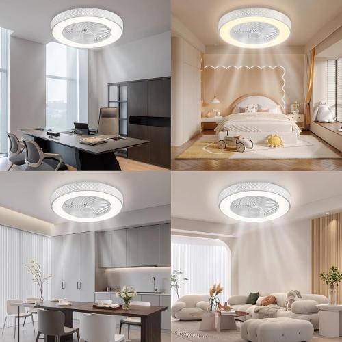 White Koopala Ceiling Fans with Lights, 20 inch Low Profile Ceiling Fan with Light and Remote Control, Flush Mount, Noiseless, 6 Speeds, Dimmable, Night Light Mode, Timing & Washable for Bedroom