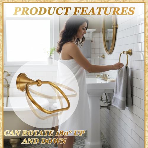 Antique Brass Bathroom Accessories Set, 2 Pcs Solid Brass Toilet Paper Holder and Oval Towel Ring, Wall Mounted Vintage Bath Hardware Kit for Rustic Farmhouse Decor(Oval Ring Straight Bar)