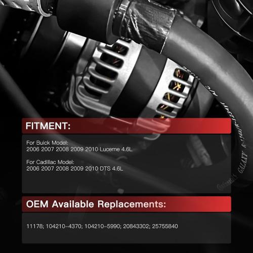 New Alternator fit 2006 2007 2008 2009 2010 4.6L for Cadillac DTS Alternator for Buick Lucerne Alternator Compatible OEM Alternator Replacement# 11178 104210-4370 104210-5990 20843302 25755840