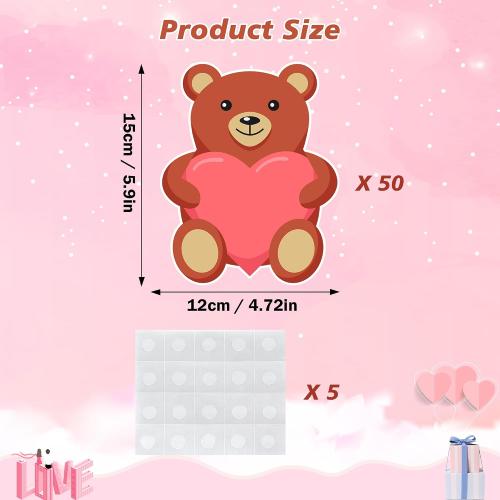 50 PCS Valentine’s Day Cutouts for Bulletin Board Decor, Cute Valentines Bear Paper Cut Outs for Valentine’s Day Crafts Anniversary Weddings Classroom Office Wall Party Decorations
