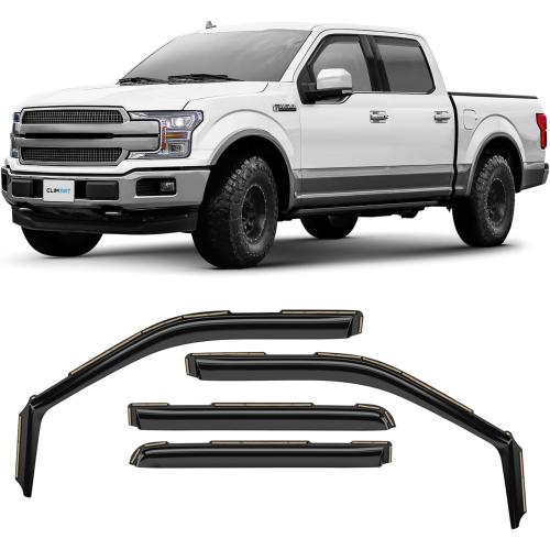 CLIM ART in-Channel Incredibly Durable Rain Guards for Ford F150 2015-2020 SuperCrew, Original Window Deflectors, Vent Deflector, Vent Window Visors, Dark Smoke Truck Accessories, 4 pcs- 615010LP