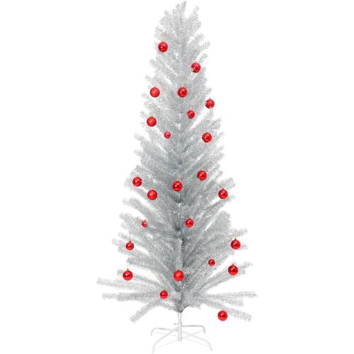 7 ft Mid Century Modern Aluminum Christmas Tree Artificial Retro Silver Xmas Tree Fake Tinsel Christmas Trees for Home Office Xmas Party Decor