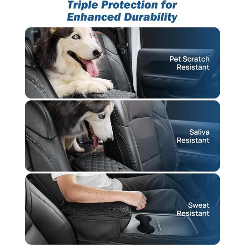 JOYTUTUS Center Console Cover with Storage Bag for SUV Sedan Car, Thin Middle Console Cover Arm Rest Pad, Leather 12.6 x 7.75 x 0.66