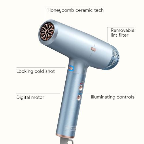 INFINITIPRO by CONAIR DigitalAIRE Hair Dryer | Frizz-Eliminating Hair Dryer with Diffuser | Hair Blow Dryer with Up to 5X More Speed for Higher Air Pressure & Drying Power | Blue