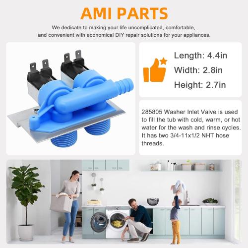 New Upgrade 285805 Washer Water Inlet Valve with Mounting Bracket Fit for Whirlpool Kenmore Maytag Fri-gidaire Electrolux Washer Replaces ap3094541 kaws850jq4 lsq8243hq0 7mlsc9545jq2 by AMI PARTS