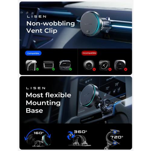 LISEN for Qi2.2 25W MagSafe Car Mount Charge,Cooling Fan,95W Fast Adapter