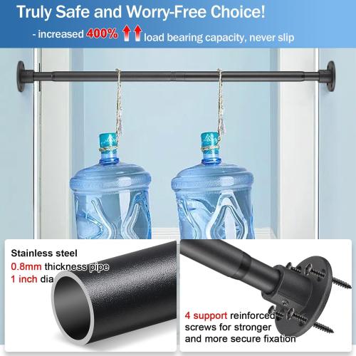 Heavy Duty Shower Rod - Industrial Shower Curtain Rod Wall Mounted for Bathroom,Room Divider,Outdoor Patio - 28 to 62Adjustable Closet Rod for Hanging Clothes,Black