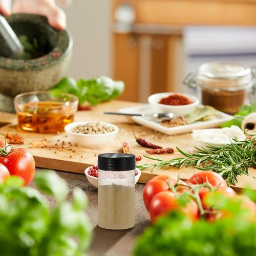 PATIKIL 4.7oz Plastic Spice Jars with Shaker Lids, 4 Pcs Refillable Empty Seasoning Containers Bottle with Label Marker Pen for Storing Spice Salt Herbs Powders Condiment, Clear