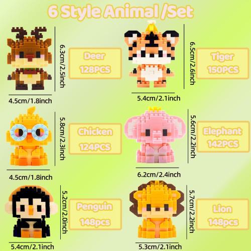 6 Pack Cute Mini Animal Building Blocks Toys for Kids Easter Egg Fillers, Valentines School Classroom Exchange Party Favors Gifts for Boys Girls Age 6-12
