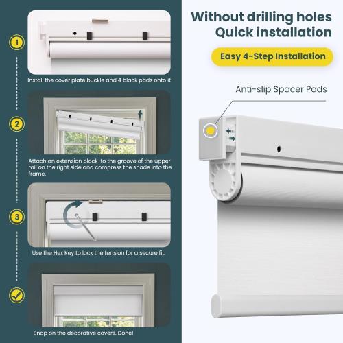 Motorized Blinds No Drill Automatic Blinds for Windows Cordless Roller Shades Electric Blinds with Remote Control Smart Blinds (White, 33.5 x 72)